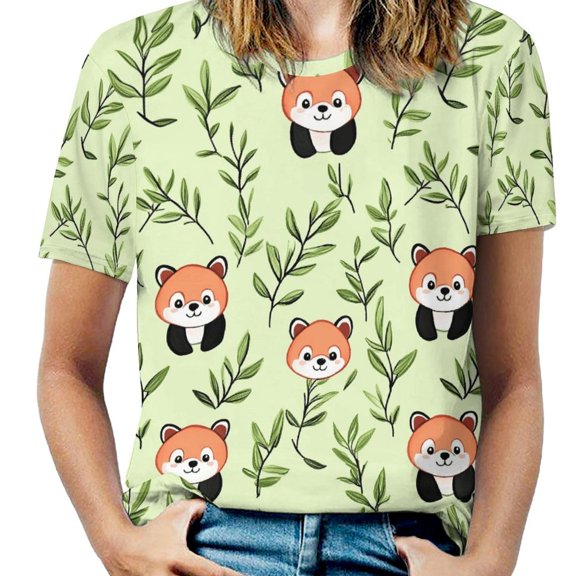 Cute Red Panda Pattern Women's Short Sleeve Tops Casual Blouses T Shirt
