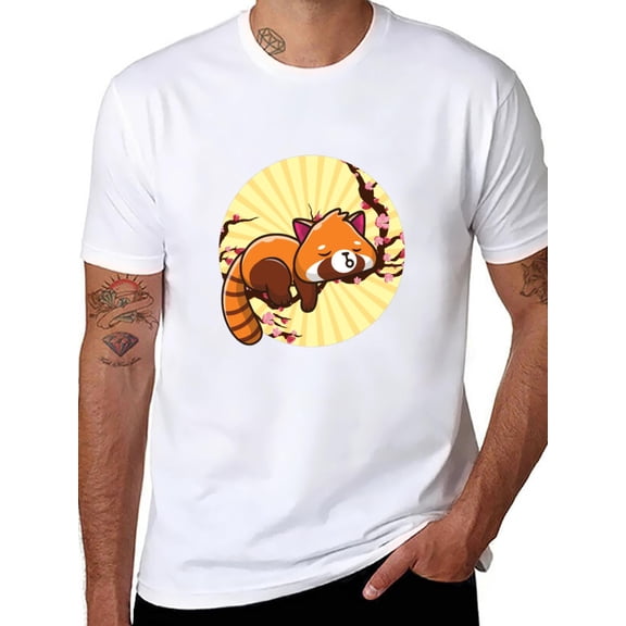 Cute Red Panda Sleeping on Cherry Branch T-Shirt