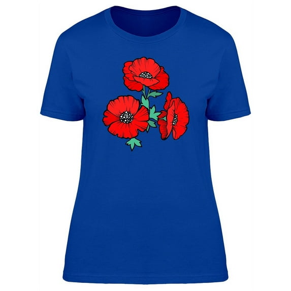 Cute Red Poppy Flowers Doodle T-Shirt Women -Image by Shutterstock, Female Medium