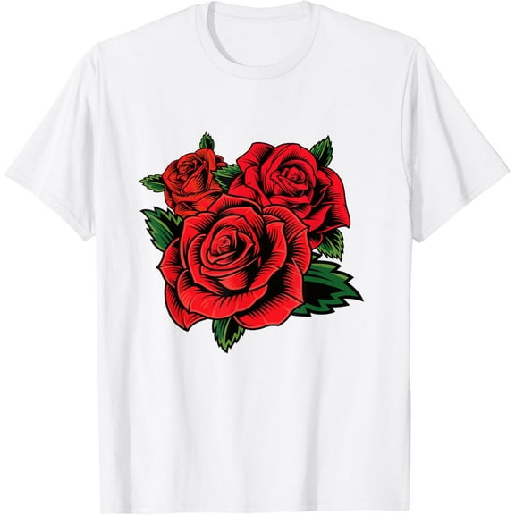 Cute Red Roses Flower Gardening Red Roses Flower Valentines T-Shirt100% pure cotton white short-sleeved T-shirts for men and women