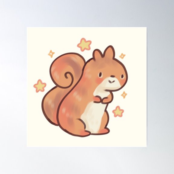 Cute Red Squirrel Illustration Poster Wall Art, Modern Wall Decor For Living Room Bedroom, 16X16 UNFRAMED