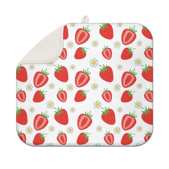 Cute Red Strawberry Cartoon Drying Mat - Super Absorbent & Quick Dry, Heat Resistant Surface, Foldable Design