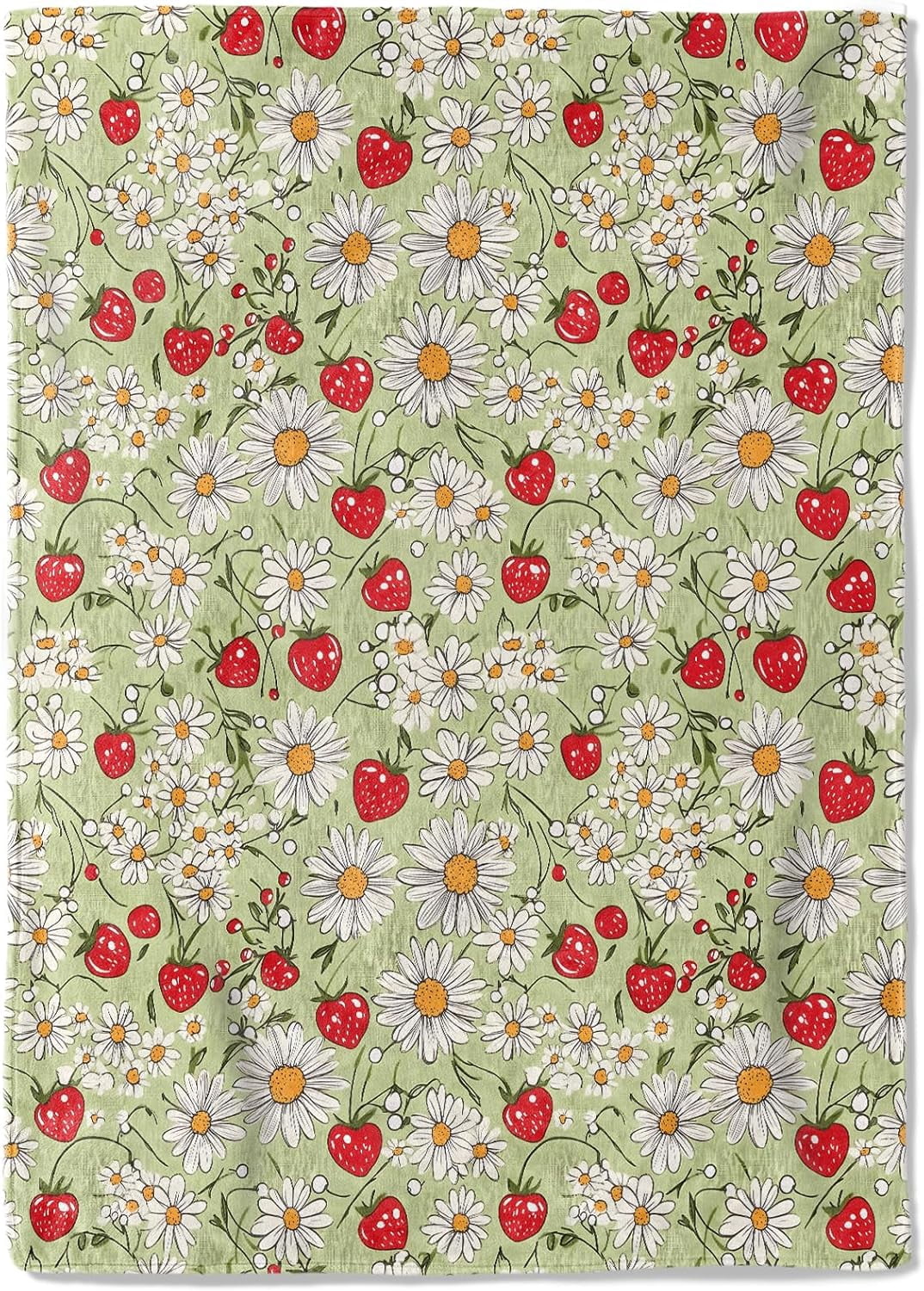 Cute Red Strawberry Fleece Blanket - 50x60in Daisy Green Throw Blankets,Soft Cozy Lightweight, Ideal for Living Room Home Spring Decor and Kids Women Girls Gifts