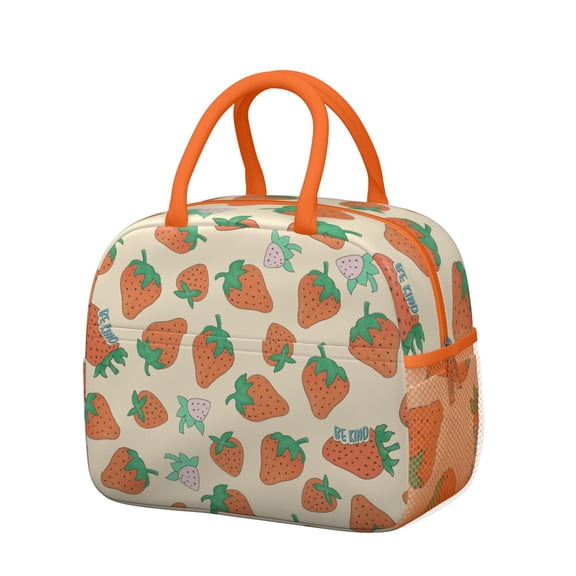 Cute Red Strawberry Reusable Lunch Bag - Thermal Insulation & Leakproof, Durable Build with Outer Storage, Perfect for Office, School, Travel, Commuters