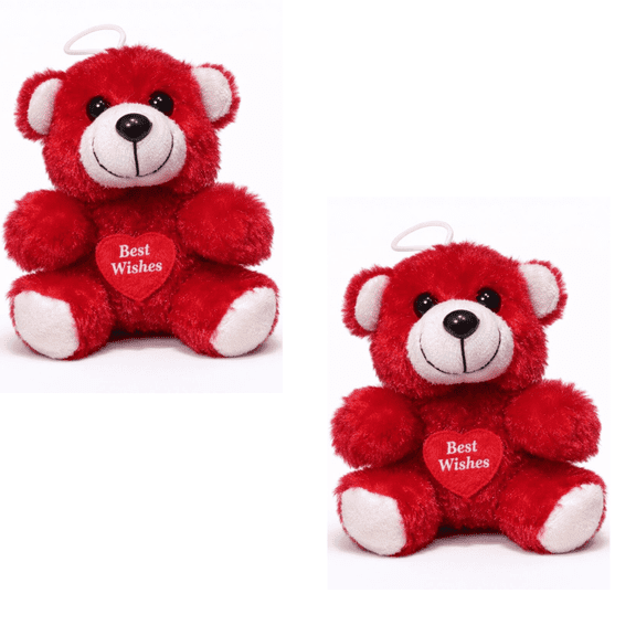 Cute Red Teddy Bear Plush Soft Toy with Best Wishes Heart Hanging Gift for Birthday Valentine Decoration ( Pack of 2 )