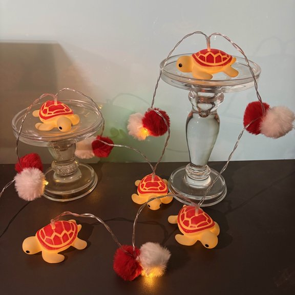 Cute Red Turtle String Lights, 1.65M 10LEDs Battery Operated Fairy Lights with Pom Poms for Kids Bedroom, Nursery, Party, Christmas Decorations