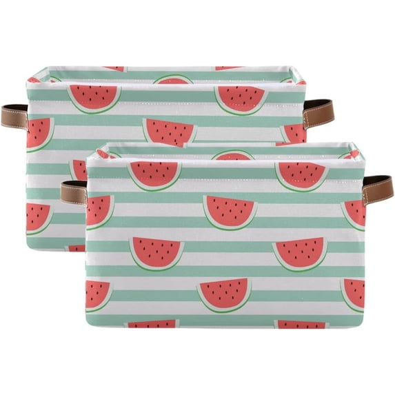 Cute Red Watermelon Slice Square Storage Basket Storage Bins Canvas Storage Organizer Closet Shelf Organizer for Home Office, 2 Pc