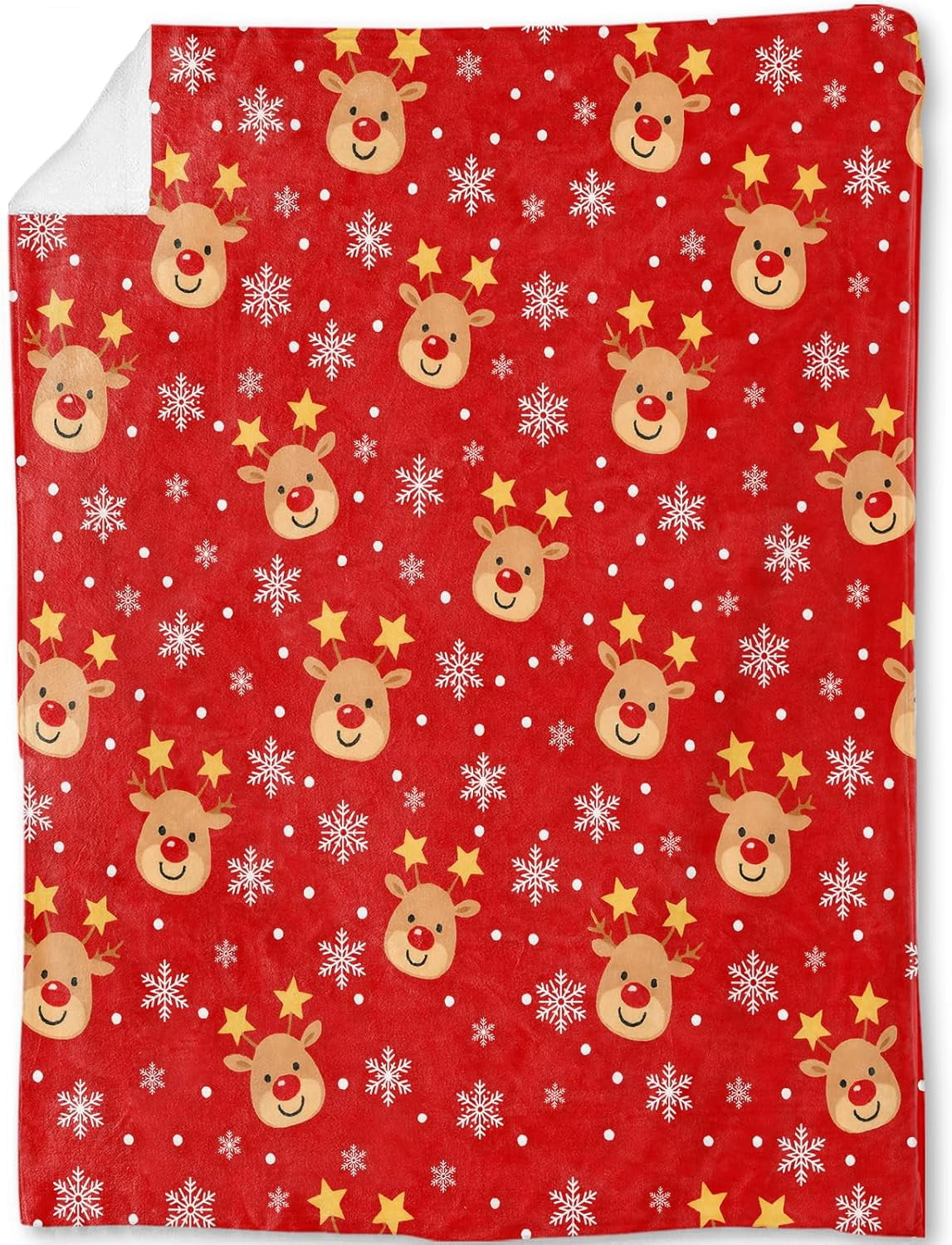 Cute Reindeer Christmas Decorative Blanket, Snowflake Print Decoration, Soft Flannel Winter Red Blankets for Couch Bed Sofa, Holiday Home Decor, Xmas Festival Gifts 60x80 Inch