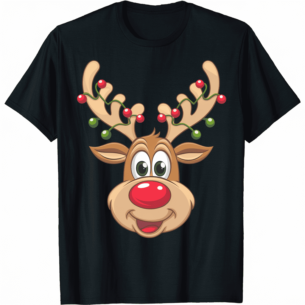 Cute Reindeer Christmas Lights Reindeer Head TShirt