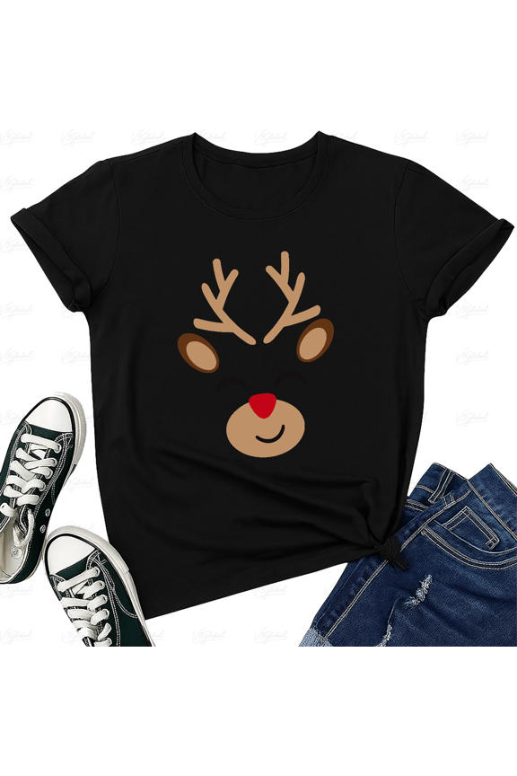 Cute Reindeer Face Minimal Holiday Cheer Unisex T-Shirt up to size 5XL