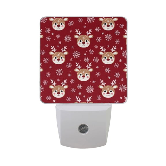 Cute Reindeer Faces Snowflakes Christmas LED Night Light Sensor Lamp Plug-in Adjustable Brightness 2 Pack