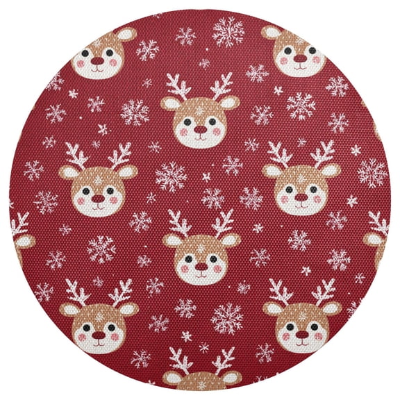 Cute Reindeer Faces Snowflakes Christmas PVC Round Grid Placemat Table Mat 1 Pc 15.4" x 15.4"