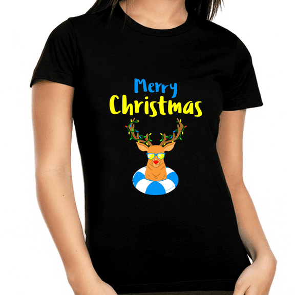 Cute Reindeer Funny Plus Size Christmas Shirts for Women Plus Size Christmas PJs Womens Christmas Shirt