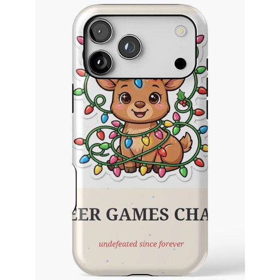 Cute Reindeer Tangled in Multicolor Christmas Lights Tough Case for Apple iPhone, Polycarbonate and TPU