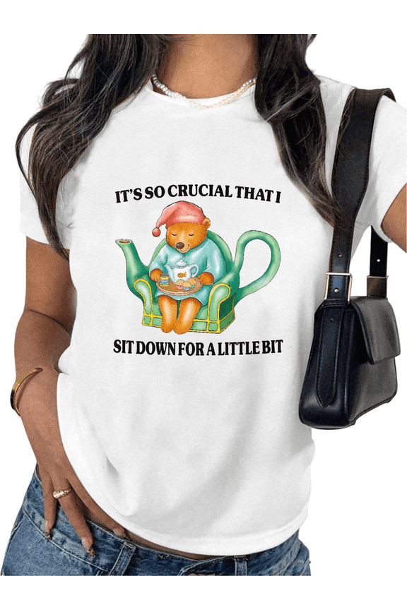 Cute Relaxing Bear White S-5XL Women's Cotton Graphic Tees Print Tshirt Shirts Humorous Casual Daily Comfort Tops
