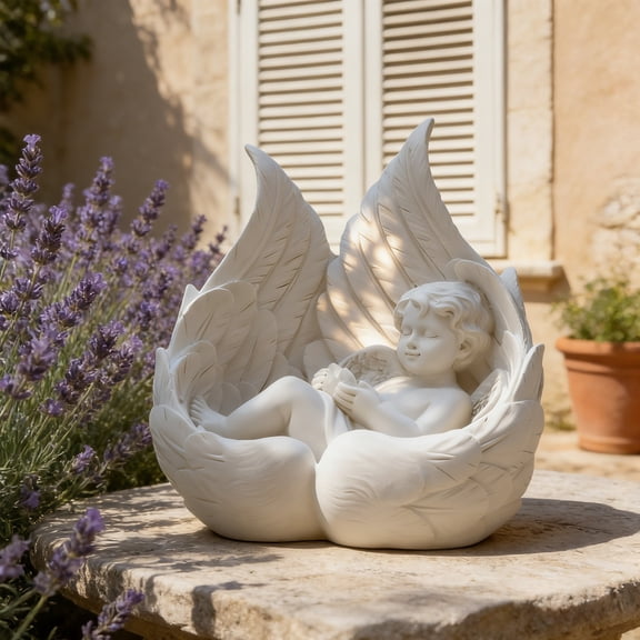 Cute Resin Cherubs Statue Vintage Lovely Angel Figurine,Bedroom Desktop Ornament – 6.9" White 3D Figurine,Boho Dresser Accent,Gift for Birthday Christmas,Modern Living Room Office Study Decor