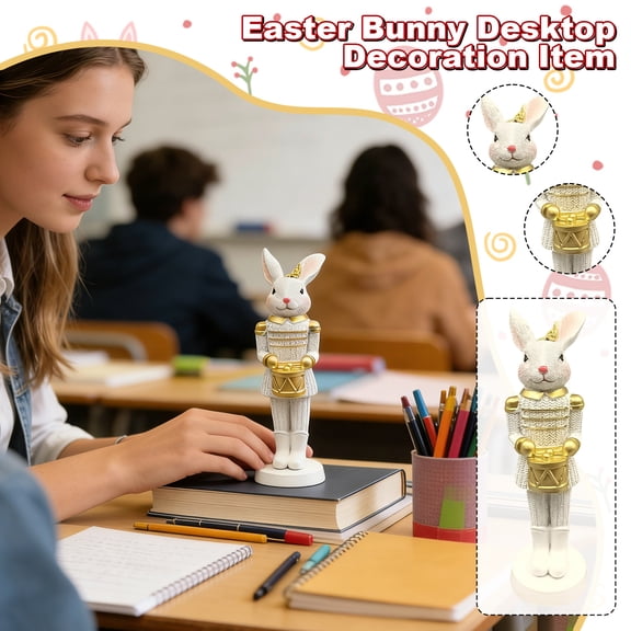 Cute Resin Easter Bunny Desktop Figurines, 6.9 Inch Sturdy Ornaments for Bookshelf or Mantel, Spring Holiday Home Accent Decorations