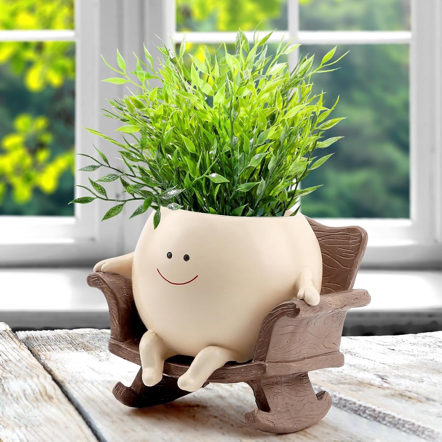 Senya Resin Smile Face Rocking Chair Planter Pots, Cute Flower Head ...