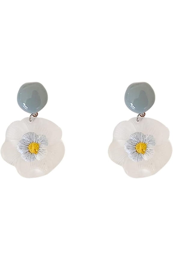 Cute Resin Flower Statement Earrings for Women Vintage Handmade Knitted Daisy Drop Earrings Lightweight Sweet Floral Dangle Earrings Dainty Jewelry Gifts