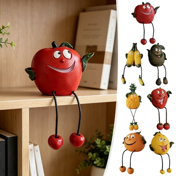 Cute Resin Fruit Dangling Leg Shelf Sitter,7 Designs Whimsical Desktop Ornament,Playful Home Decor for Bookshelf Windowsill Gift,Home Cute Surprise,A