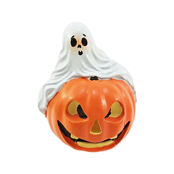 Cute Resin Ghost Pumpkin Figurine 2.55in, Halloween Decor Indoor Tabletop Accent, Halloween Decorations Mini Pumpkin Ghost Statue for Living Room Study Shelf Halloween Party Gift
