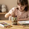 Cute Resin Owl Shaped Desktop Pen Holder, Solid Anti Tilt Base, Waterproof Easy Clean Surface, Multi Functional Stationery Organizer for Home Office Classroom and Desk Decor