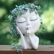 Cute Resin Plant Pots Indoor, Face Planter with Drainage Hole Light