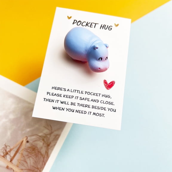 Cute Resin Smiling Hippopotamus Pocket Card, Hippo Figurine Thank You Gift Card, Mini Hippo Decorative Greeting Card for Gifting