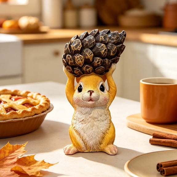 Cute Resin Squirrel Holding Giant Pinecone Tabletop Figurine,Compact Mini Size,Suitable for Display on Countertops,Coffee Tables,Window Sills,Cabinets and Dining Tables