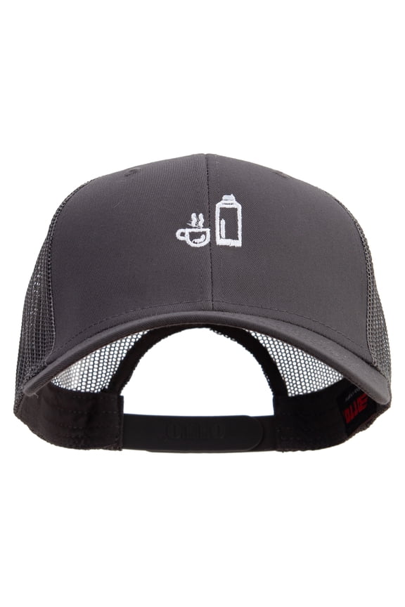 Cute Rest Icon Embroidered Solid Cotton Twill Low Profile Nylon Mesh Back Cap - Charcoal OSFM