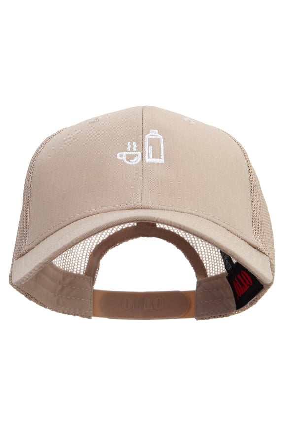 Cute Rest Icon Embroidered Solid Cotton Twill Low Profile Nylon Mesh Back Cap - Khaki OSFM