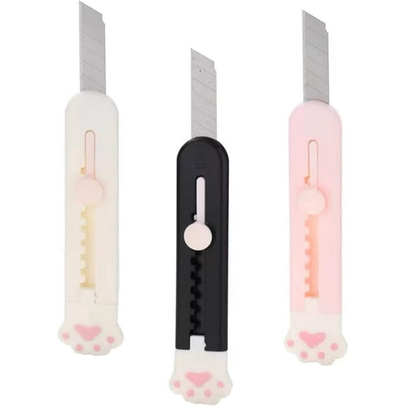 Cute Retractable Box Cutters, 3Pcs Cat Paw Shaped Mini Art Cutter Utility Knife Office School Stationery for Cutting Envelopes Letter Paper Cutting DIY Crafts