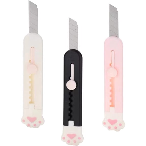 Cute Retractable Box Cutters, 3Pcs Cat Paw Shaped Mini Art Cutter Utility Knife Office School Stationery for Cutting Envelopes Letter Paper Cutting DIY Crafts