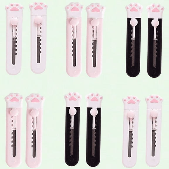 Cute Retractable Knife Set of 12, Portable Mini Box Cutter, Cat Law Stationery Knife