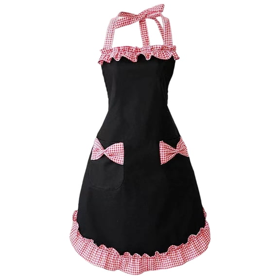 Cute Retro Aprons with Pockets Adjustable Vintage Stylish Apron with Pretty Ruffle Kitchen Cooking Baking Restaurants ServersDIY