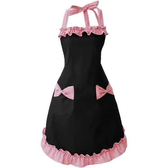 Cute Retro Aprons with Pockets Adjustable Vintage Stylish Apron with Pretty Ruffle Kitchen Cooking Baking Restaurants Servers