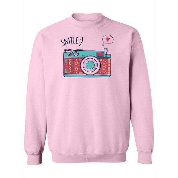 Cute Retro Camera, Smile Text Sweatshirt Women -Image by Shutterstock, Female Small