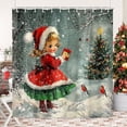 thumbnail image 1 of Cute Retro Christmas Girl Shower Curtain, Winter Forest Xmas Tree Snow Scene Shower Curtain for Bathroom Decor, Vintage Christmas Fabric Bath Curtains with Hooks,72X84IN, 1 of 5