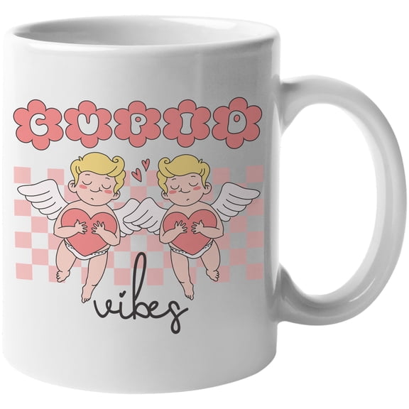 Cute Retro Cupid Vibes, Valentine's Day Gift, White 11oz Ceramic Mug
