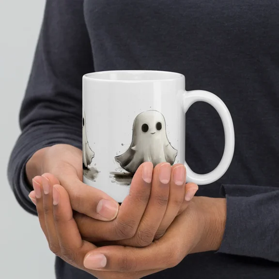 Cute Retro Ghost White Glossy Mug