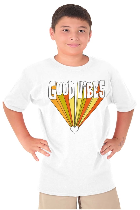 Cute Retro Groovy Good Vibes Heart Crewneck T Shirts Boy Girl Teen Brisco Brands L