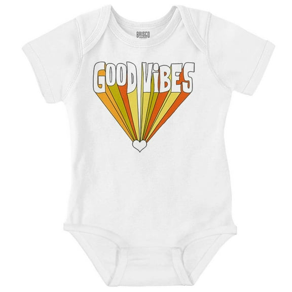 Cute Retro Groovy Good Vibes Heart Romper Boys or Girls Infant Baby Brisco Brands 24M