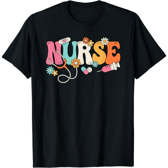 Cute Retro Groovy Nurse Flower Nursing T-Shirt