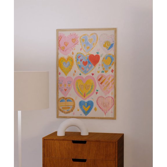 Cute Retro Hearts Print, Retro Wall Decor, Trendy Wall Art, Cottagecore Decor, Cute Gift For Girlfriend, Bedroom Decor, Art, 12x18 UNFRAMED
