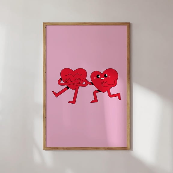 Cute Retro Hearts Valentine Wall Art, Unframed Canvas Size 8x12