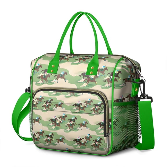 Cute Retro Horse Print Insulated Lunch Bag, Large Leakproof Lunch Box Cooler Tote with Foal and Pony Patterns, Perfect for Farm or Work Use