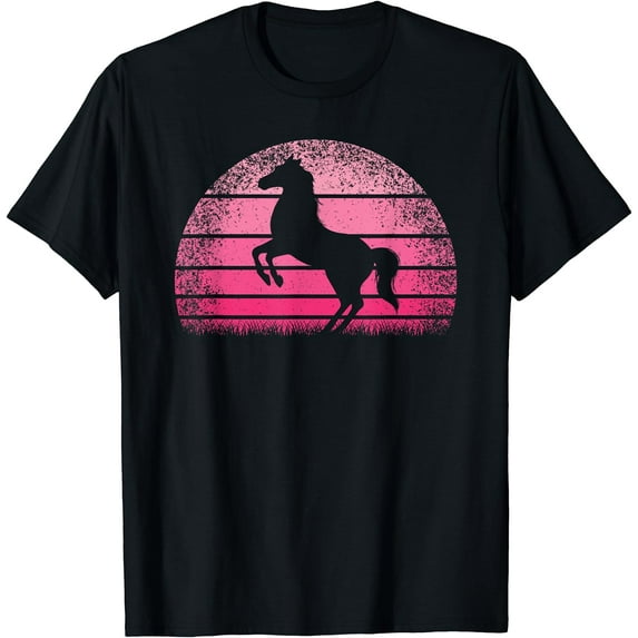 Cute Retro Horse Sunset Horseback Riding Horse Lover Cowgirl T-Shirt Black Medium