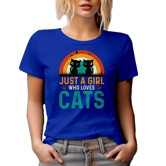 Cute Retro Just a Girl Who Loves Cats, Cat Lover Quote, Royal Blue T-Shirt, XL