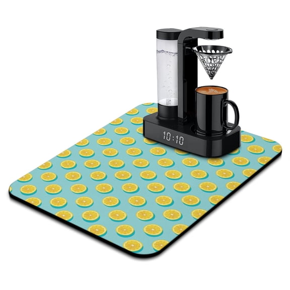 Cute Retro Lemon Lover Coffee Bar Mat Multi-Functional Absorbent Drying Mat for Kitchen Counter Bright Yellow Floral Print