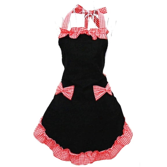 Cute Retro Lovely Vintage Ladies Kitchen Flirty Vintage Aprons for Women Girls with Pockets for Mothers Day Gift (Black)